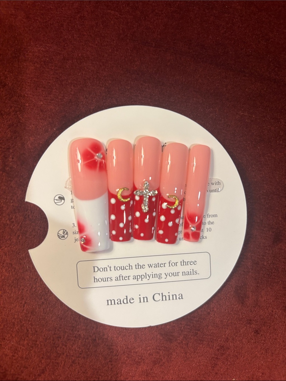 Peach & Red Decorative Press-On Nail Set